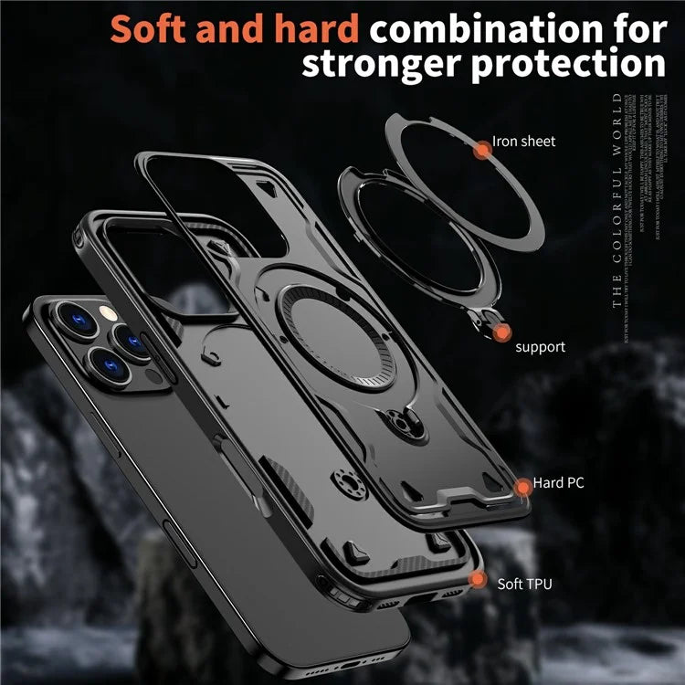 For iPhone 16 Pro Max Case Compatible with MagSafe Military Protection PC+TPU Kickstand Phone Cover
