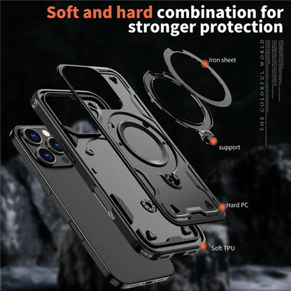 For iPhone 16 Pro Max Case Compatible with MagSafe Military Protection PC+TPU Kickstand Phone Cover