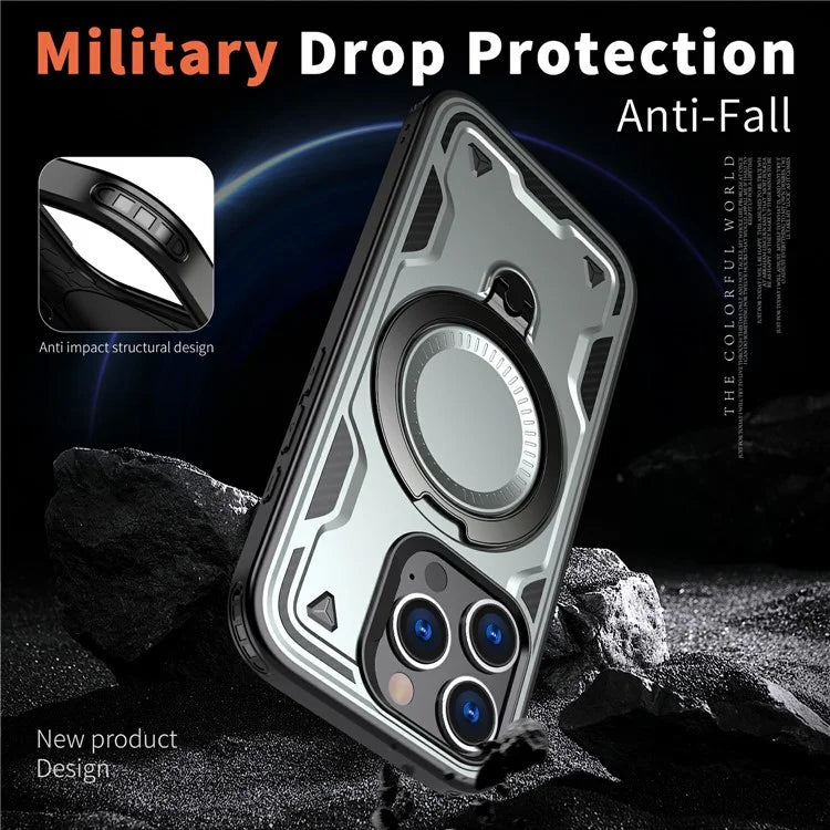 For iPhone 16 Pro Max Case Compatible with MagSafe Military Protection PC+TPU Kickstand Phone Cover
