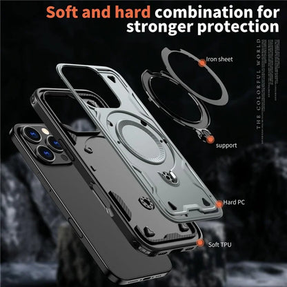 For iPhone 16 Pro Max Case Compatible with MagSafe Military Protection PC+TPU Kickstand Phone Cover