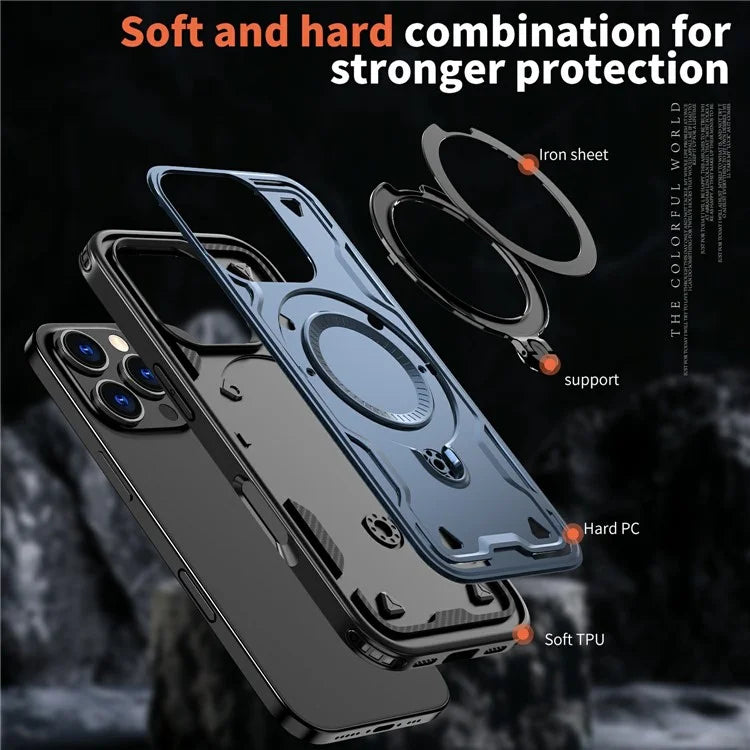 For iPhone 16 Pro Max Case Compatible with MagSafe Military Protection PC+TPU Kickstand Phone Cover