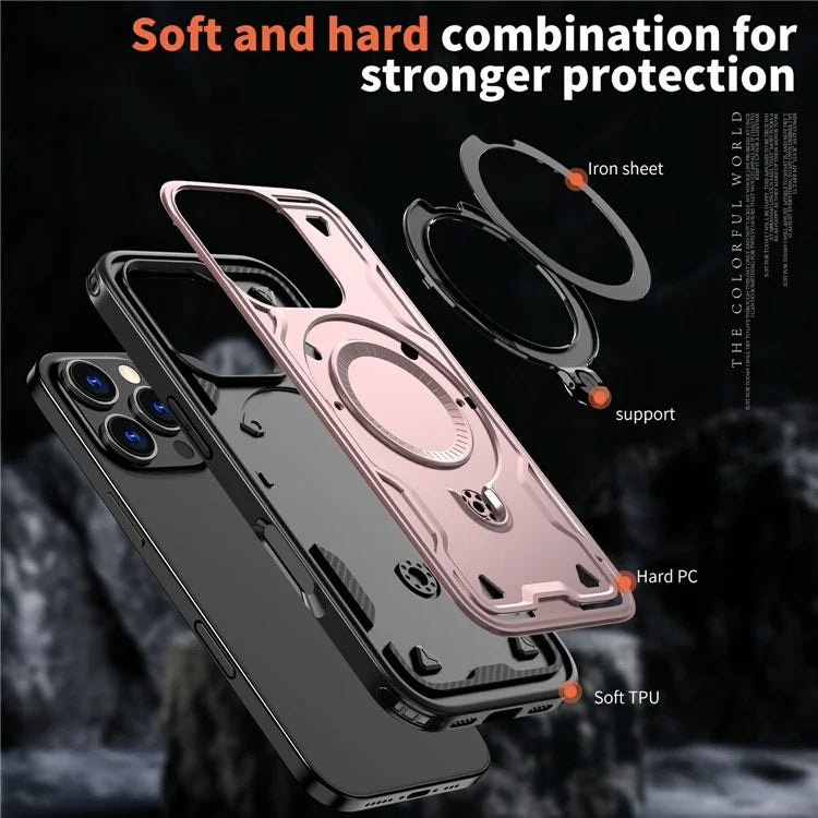For iPhone 16 Pro Max Case Compatible with MagSafe Military Protection PC+TPU Kickstand Phone Cover