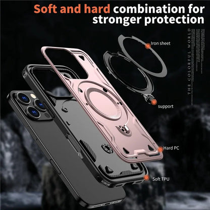 For iPhone 16 Pro Max Case Compatible with MagSafe Military Protection PC+TPU Kickstand Phone Cover