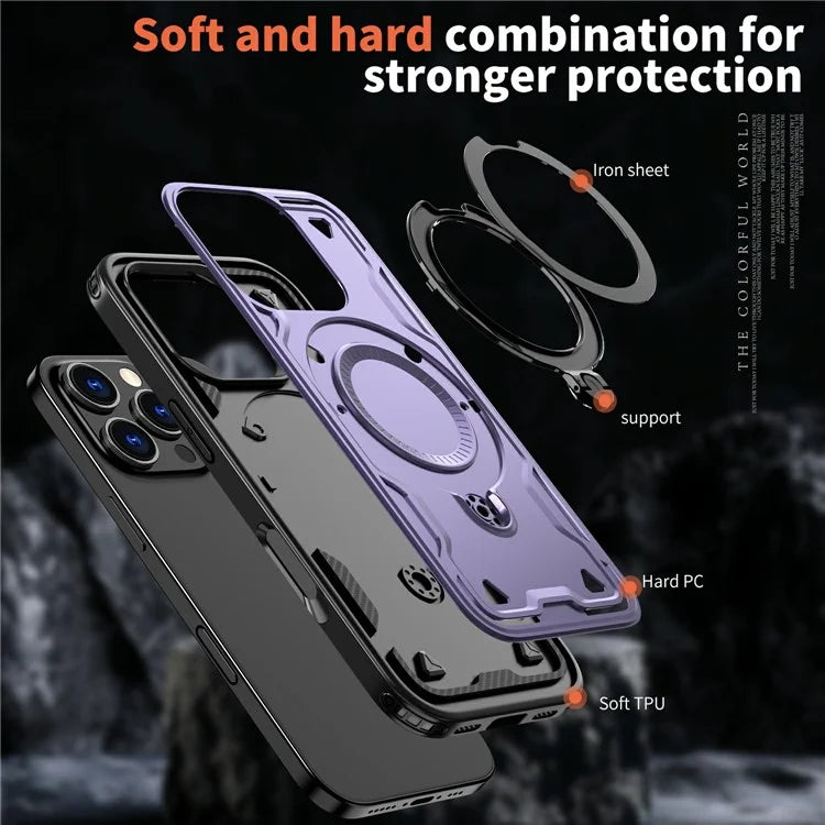 For iPhone 16 Pro Max Case Compatible with MagSafe Military Protection PC+TPU Kickstand Phone Cover