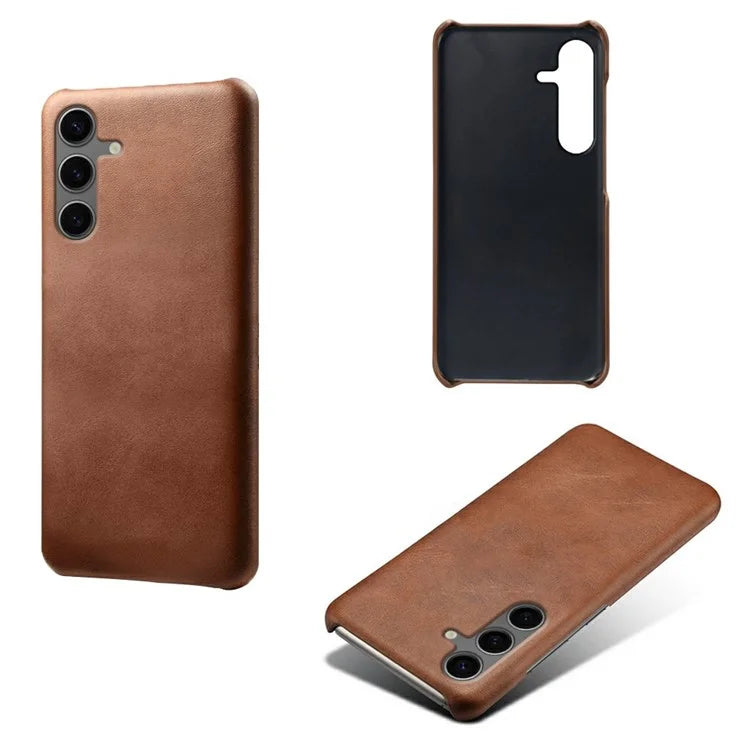 For Samsung Galaxy S24 FE 5G Case Calf Texture PU Leather Hard PC Protective Phone Cover