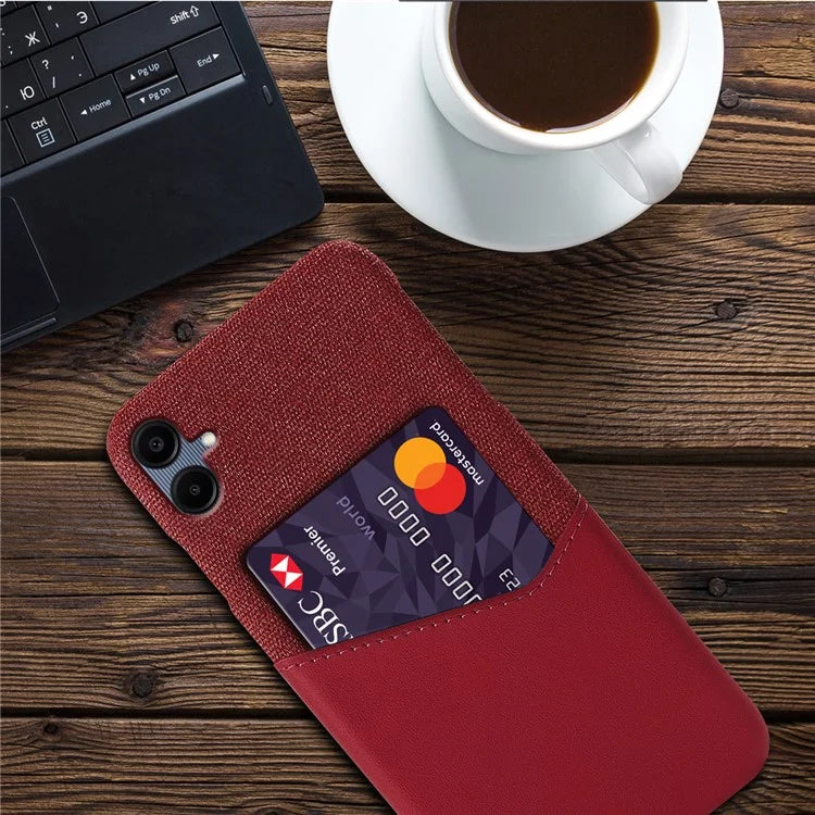 For Samsung Galaxy A06 Case Cloth Texture PU Leather Hard PC Card Slot Phone Cover