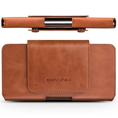 QIALINO Universal Genuine Cow Leather Waist Pouch Case for Under 6.9-inch Phones Drop-Proof Business Style Phone Bag