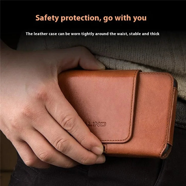 QIALINO Universal Genuine Cow Leather Waist Pouch Case for Under 6.9-inch Phones Drop-Proof Business Style Phone Bag