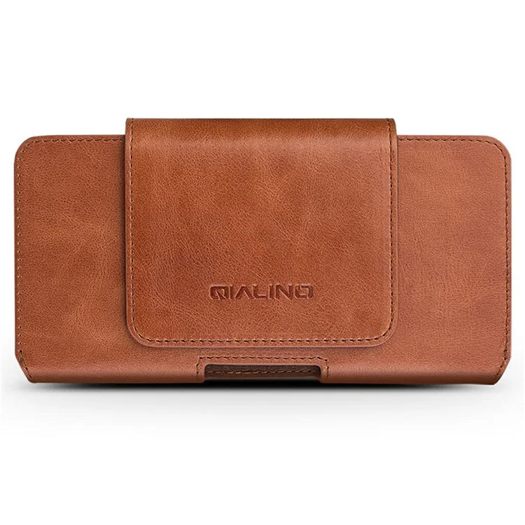 QIALINO Universal Genuine Cow Leather Waist Pouch Case for Under 6.9-inch Phones Drop-Proof Business Style Phone Bag