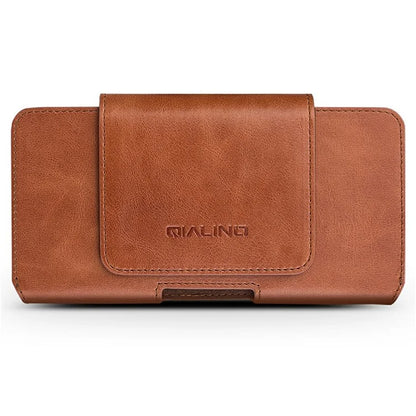 QIALINO Universal Genuine Cow Leather Waist Pouch Case for Under 6.9-inch Phones Drop-Proof Business Style Phone Bag