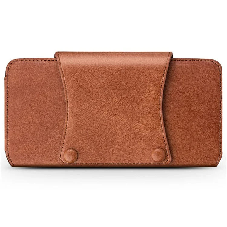 QIALINO Universal Genuine Cow Leather Waist Pouch Case for Under 6.9-inch Phones Drop-Proof Business Style Phone Bag