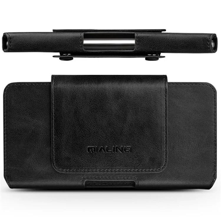 QIALINO Universal Genuine Cow Leather Waist Pouch Case for Under 6.9-inch Phones Drop-Proof Business Style Phone Bag