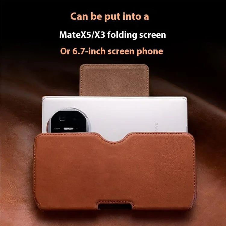 QIALINO Universal Genuine Cow Leather Waist Pouch Case for Under 6.9-inch Phones Drop-Proof Business Style Phone Bag