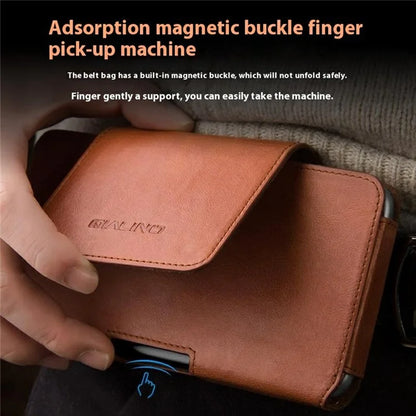 QIALINO Universal Genuine Cow Leather Waist Pouch Case for Under 6.9-inch Phones Drop-Proof Business Style Phone Bag