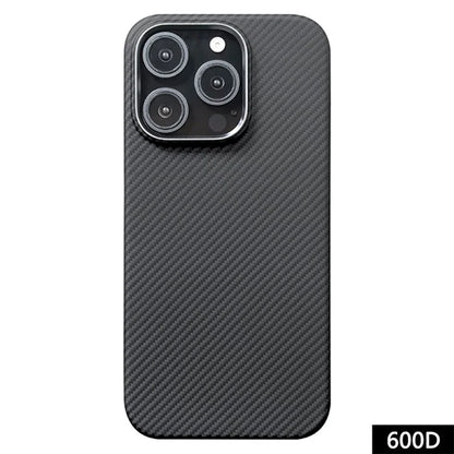 For iPhone 16 Pro Max Case 600D Fine Texture Aramid Fiber Phone Cover with Metal Lens Frame - Black
