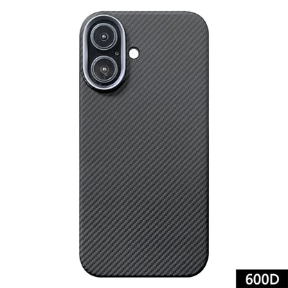 For iPhone 16 Plus Case 600D Fine Texture Aramid Fiber Phone Cover with Metal Lens Frame - Black