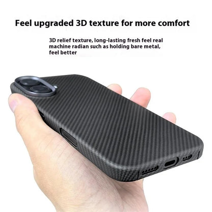 For iPhone 16 Plus Case 600D Fine Texture Aramid Fiber Phone Cover with Metal Lens Frame - Black