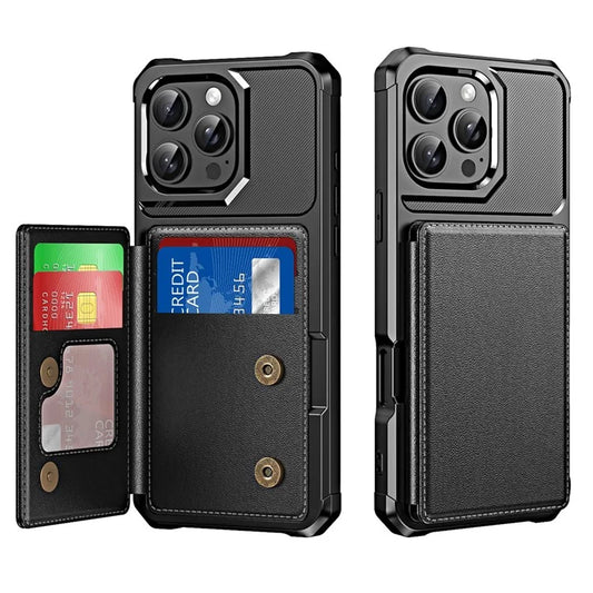 For iPhone 16 Pro Max Case Card Slot Kickstand Leather+TPU Reinforced Corner Phone Cover