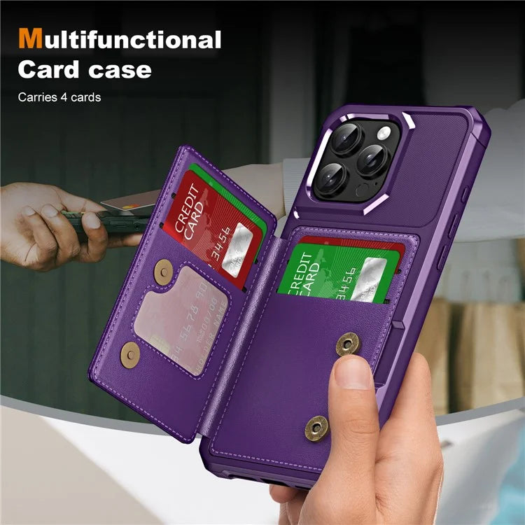 For iPhone 16 Pro Max Case Card Slot Kickstand Leather+TPU Reinforced Corner Phone Cover