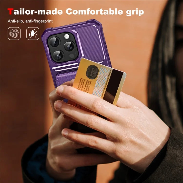 For iPhone 16 Pro Max Case Card Slot Kickstand Leather+TPU Reinforced Corner Phone Cover