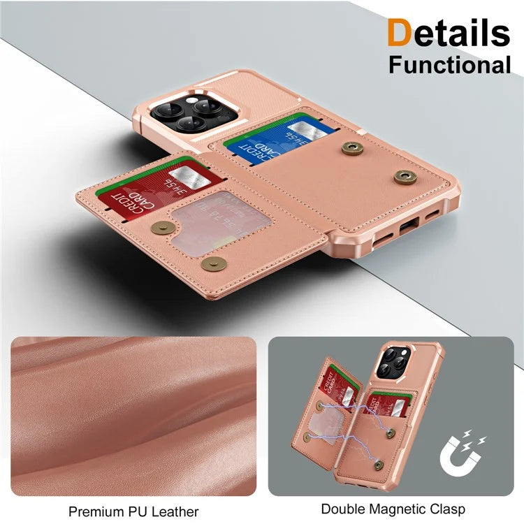 For iPhone 16 Pro Max Case Card Slot Kickstand Leather+TPU Reinforced Corner Phone Cover