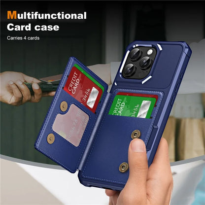 For iPhone 16 Pro Max Case Card Slot Kickstand Leather+TPU Reinforced Corner Phone Cover