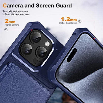 For iPhone 16 Pro Max Case Card Slot Kickstand Leather+TPU Reinforced Corner Phone Cover