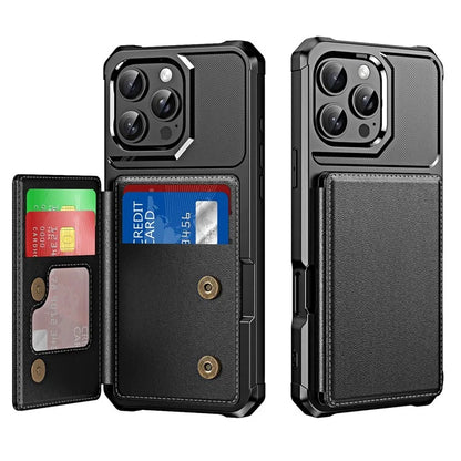For iPhone 16 Pro Case Card Slot Kickstand Leather+TPU Reinforced Corner Phone Cover