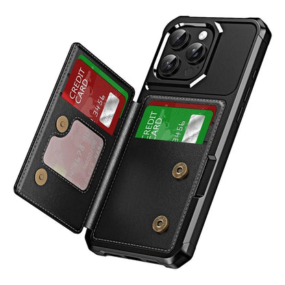 For iPhone 16 Pro Case Card Slot Kickstand Leather+TPU Reinforced Corner Phone Cover