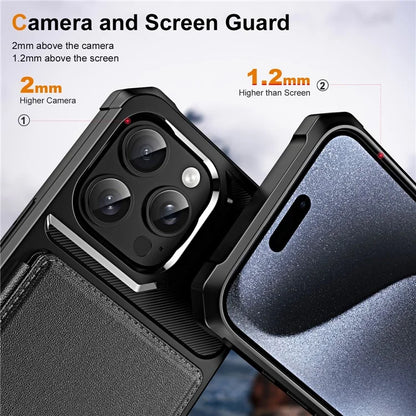 For iPhone 16 Pro Case Card Slot Kickstand Leather+TPU Reinforced Corner Phone Cover