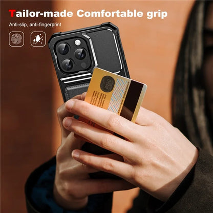 For iPhone 16 Pro Case Card Slot Kickstand Leather+TPU Reinforced Corner Phone Cover