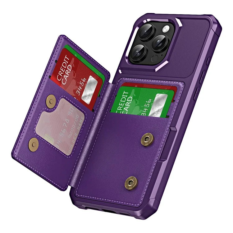 For iPhone 16 Pro Case Card Slot Kickstand Leather+TPU Reinforced Corner Phone Cover