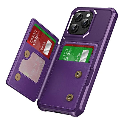 For iPhone 16 Pro Case Card Slot Kickstand Leather+TPU Reinforced Corner Phone Cover