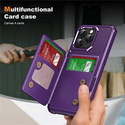 For iPhone 16 Pro Case Card Slot Kickstand Leather+TPU Reinforced Corner Phone Cover