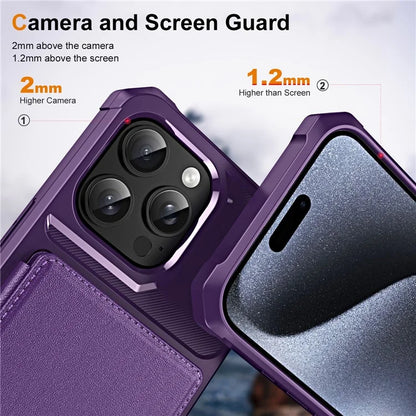 For iPhone 16 Pro Case Card Slot Kickstand Leather+TPU Reinforced Corner Phone Cover