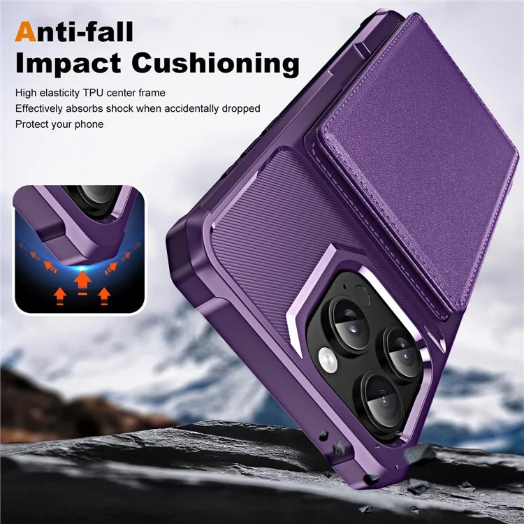 For iPhone 16 Pro Case Card Slot Kickstand Leather+TPU Reinforced Corner Phone Cover