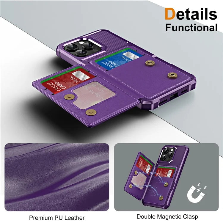 For iPhone 16 Pro Case Card Slot Kickstand Leather+TPU Reinforced Corner Phone Cover
