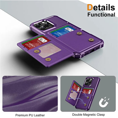 For iPhone 16 Pro Case Card Slot Kickstand Leather+TPU Reinforced Corner Phone Cover