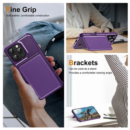 For iPhone 16 Pro Case Card Slot Kickstand Leather+TPU Reinforced Corner Phone Cover