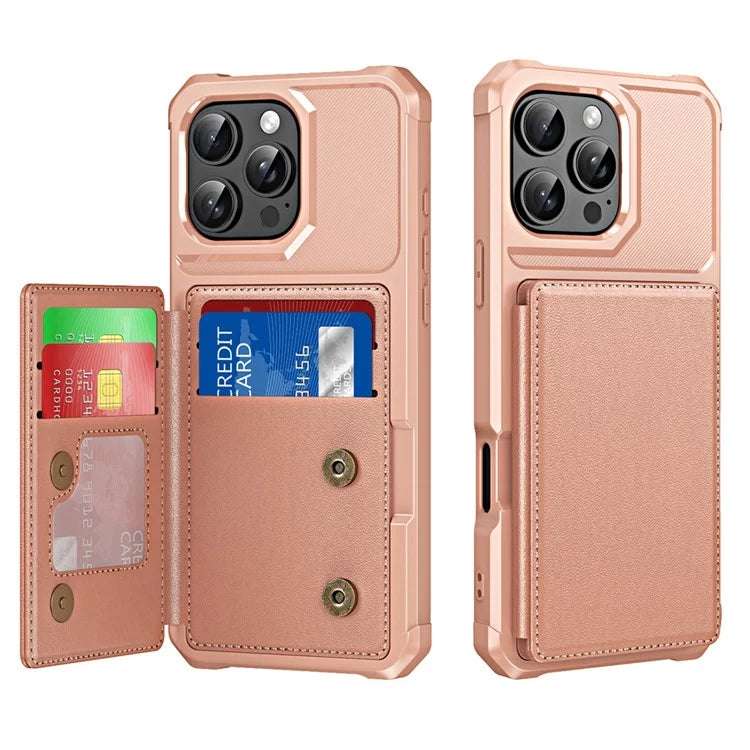 For iPhone 16 Pro Case Card Slot Kickstand Leather+TPU Reinforced Corner Phone Cover
