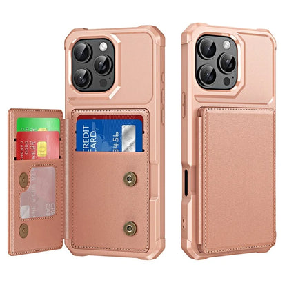 For iPhone 16 Pro Case Card Slot Kickstand Leather+TPU Reinforced Corner Phone Cover
