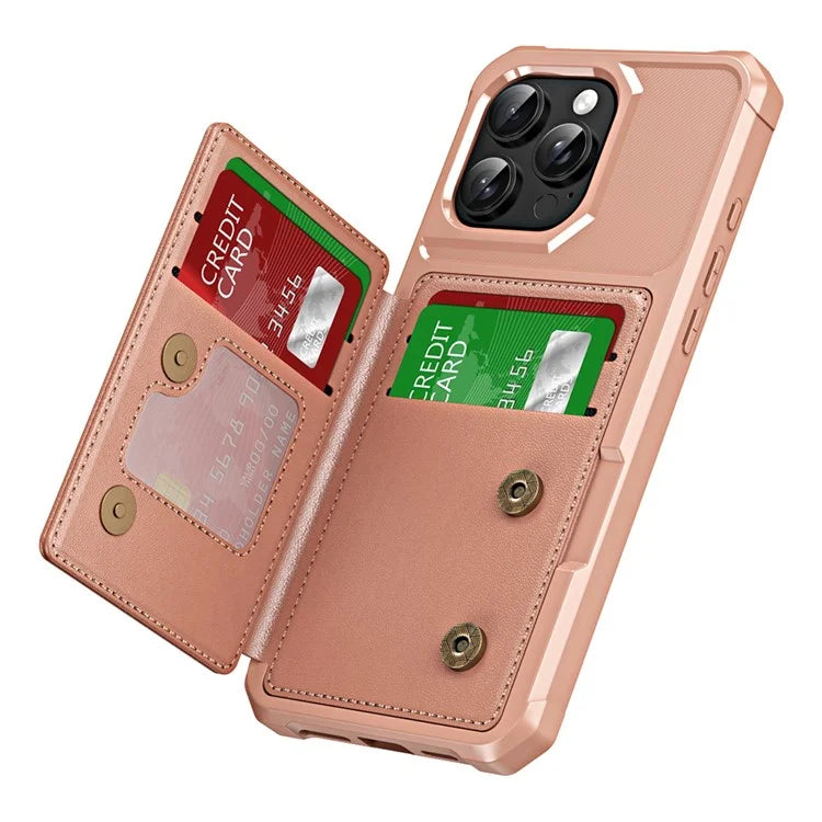 For iPhone 16 Pro Case Card Slot Kickstand Leather+TPU Reinforced Corner Phone Cover