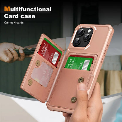 For iPhone 16 Pro Case Card Slot Kickstand Leather+TPU Reinforced Corner Phone Cover