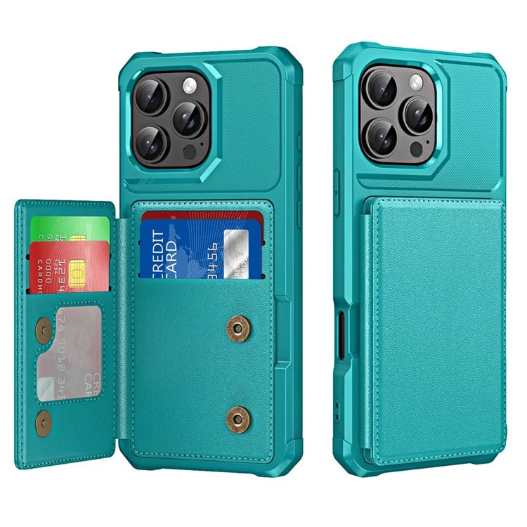 For iPhone 16 Pro Case Card Slot Kickstand Leather+TPU Reinforced Corner Phone Cover
