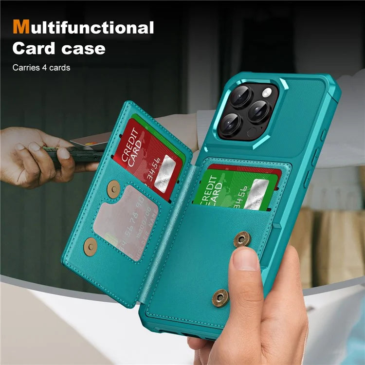 For iPhone 16 Pro Case Card Slot Kickstand Leather+TPU Reinforced Corner Phone Cover