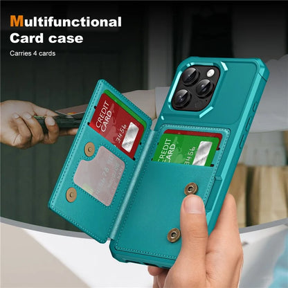 For iPhone 16 Pro Case Card Slot Kickstand Leather+TPU Reinforced Corner Phone Cover