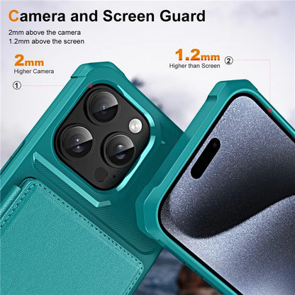 For iPhone 16 Pro Case Card Slot Kickstand Leather+TPU Reinforced Corner Phone Cover