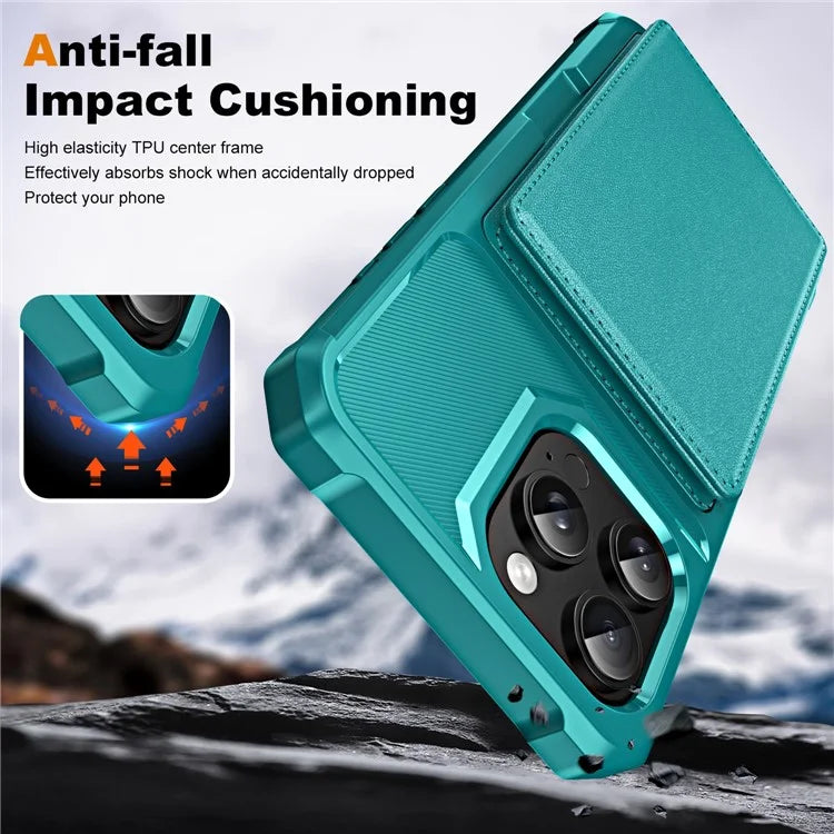 For iPhone 16 Pro Case Card Slot Kickstand Leather+TPU Reinforced Corner Phone Cover