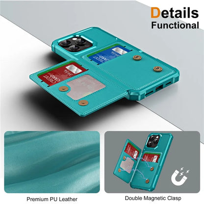 For iPhone 16 Pro Case Card Slot Kickstand Leather+TPU Reinforced Corner Phone Cover