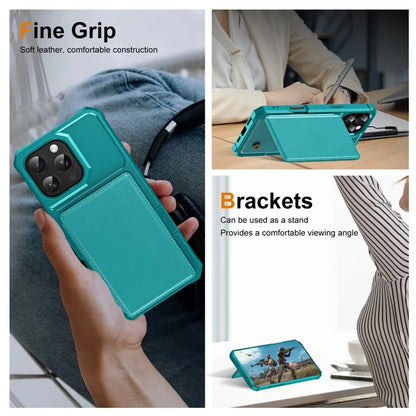 For iPhone 16 Pro Case Card Slot Kickstand Leather+TPU Reinforced Corner Phone Cover